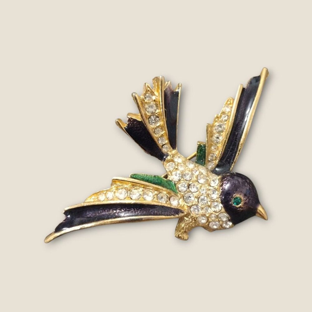 Vintage Sphinx Swallow Birds Rhinestone Brooch